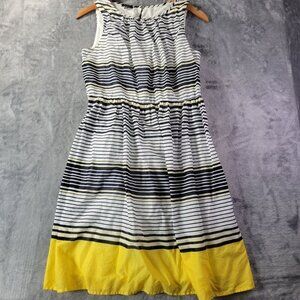 Talbots Women’s Dress 6 Striped Sleeveless Midi Yellow Black White Summer Casual
